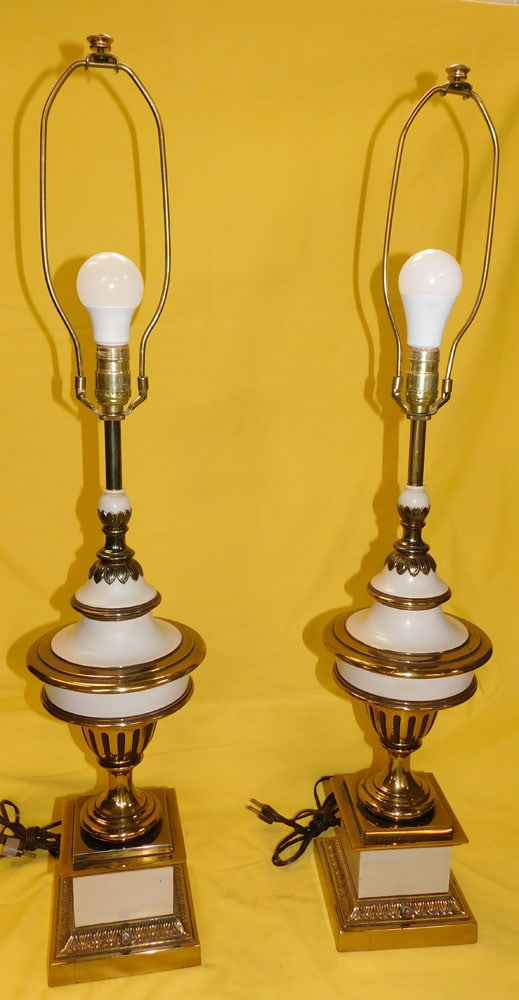 Pair of Painted & Gilded Metal Decorative Lamps (1 of 3)