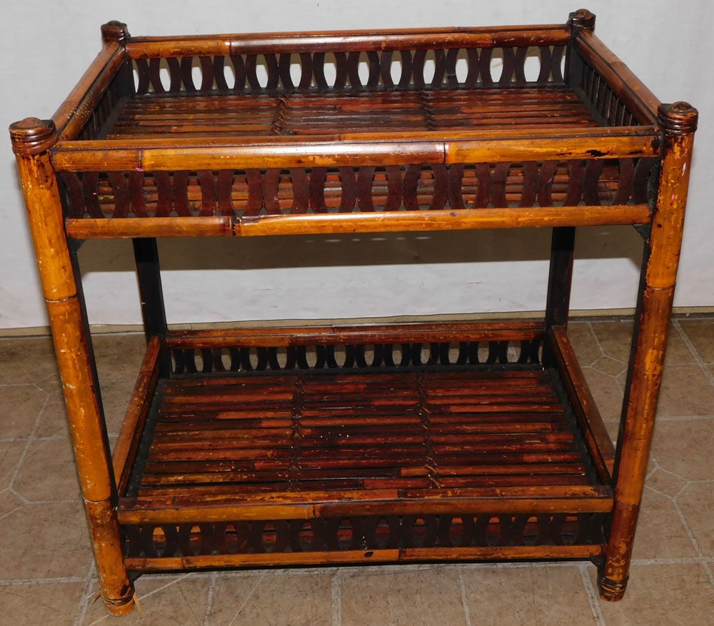 Bamboo 2 Tier Stand with Open Work Gallery (1 of 4)