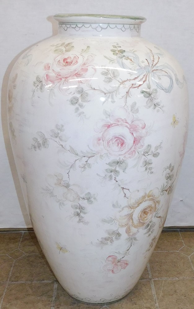 Large Paint Decorated Porcelain German Floor Vase (1 of 5)