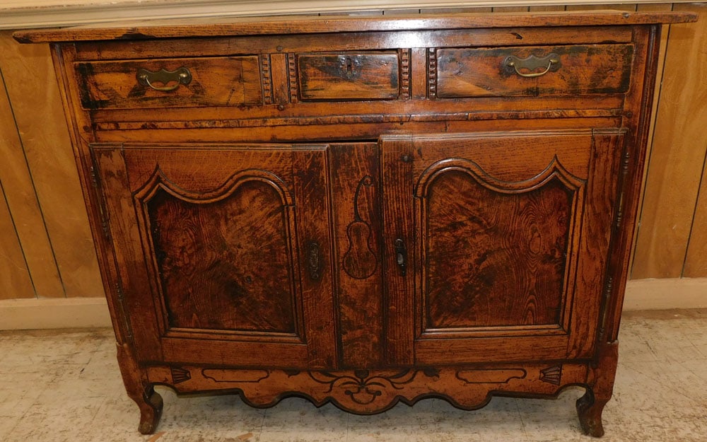 18th Century French Oak Sideboard: 18th Century French Oak Sideboard. 51" W 19 1/4" D 40" H ALL DESCRIPTIONS AND ANY CONDITION STATEMENT GIVEN BY LANGSTON AUCTION GALLERY ARE STRICTLY OPINIONS AND LANGSTON'S SHALL HAVE NO RESPONSIBILIT