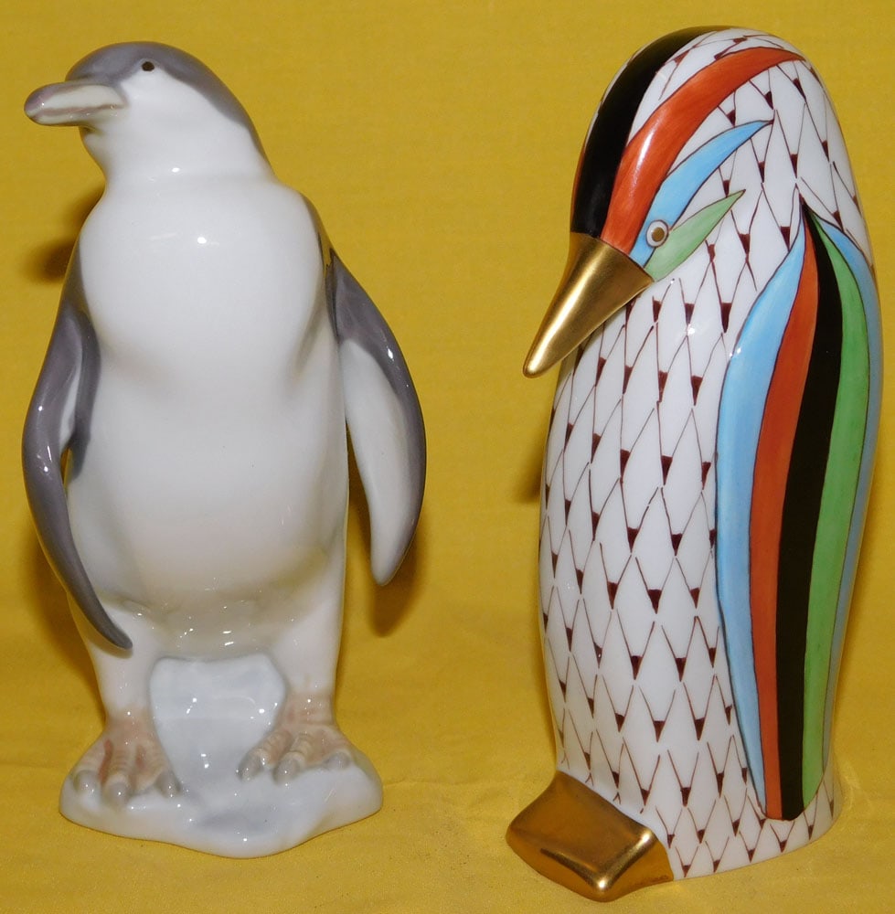 Lladro Penguin Figure & Hollohaza Painted Porcelain Penguin Figure: Lladro Penguin Figure & Hollohaza Painted Porcelain Penguin Figure. ALL DESCRIPTIONS AND ANY CONDITION STATEMENT GIVEN BY LANGSTON AUCTION GALLERY ARE STRICTLY OPINIONS AND LANGSTON'S SHALL HAVE NO RE