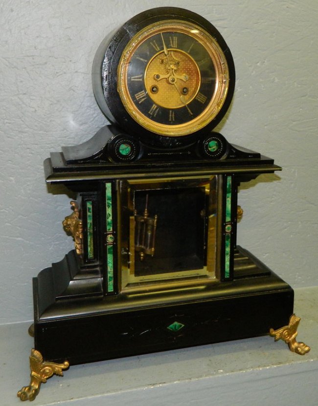 French movement black marble clock.  1