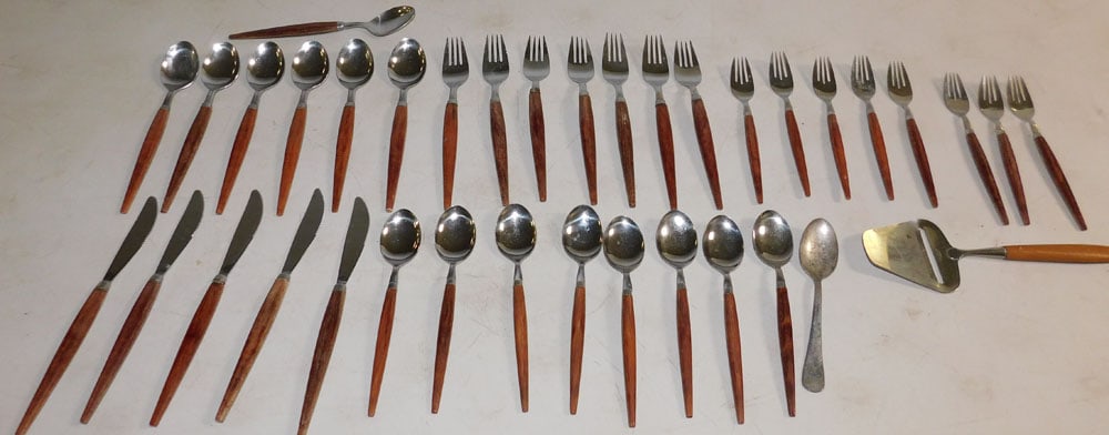Lot of Mid Century Modern Stainless & Teakwood Handle Flatware (1 of 4)