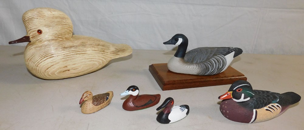 Lot of Painted Miniature Lead Decoys, Wood Decoy, & Resin Decoys: Lot of Painted Miniature Lead Decoys, Wood Decoy, & Resin Decoys. "ALL DESCRIPTIONS AND ANY CONDITION STATEMENT GIVEN BY LANGSTON AUCTION GALLERY ARE STRICTLY OPINIONS AND LANGSTON'S SHALL HAVE NO RES