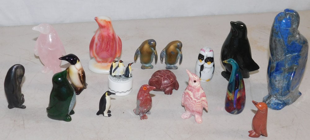 Lot of Stone, Painted Lead, & Marble Penguin Figurines (1 of 3)