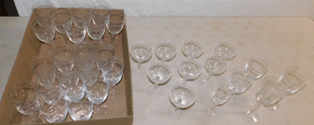 35 Pieces of Etched Stemware (1 of 3)