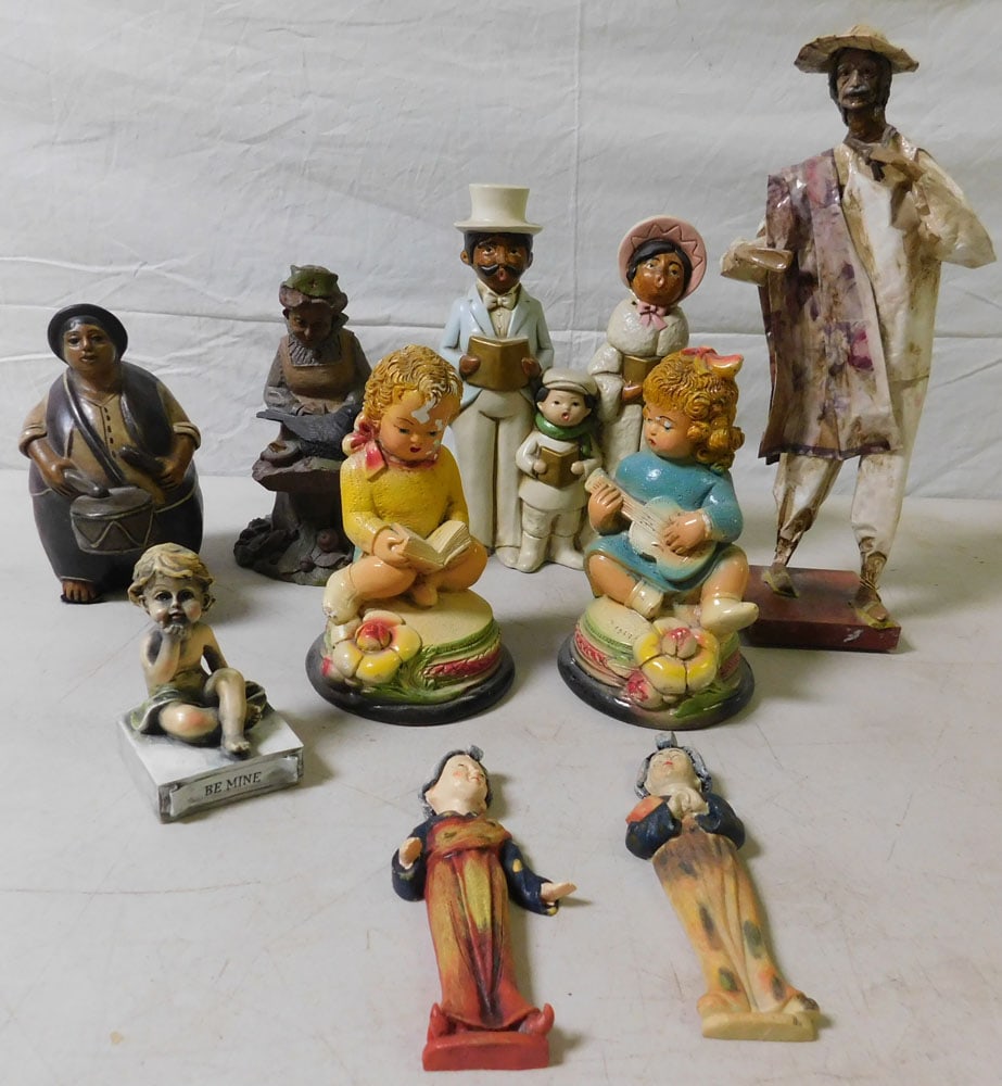 Lot of Chalk Figurines, Pottery Figurines, & Tom Clarke Gnome Figure (1 of 3)
