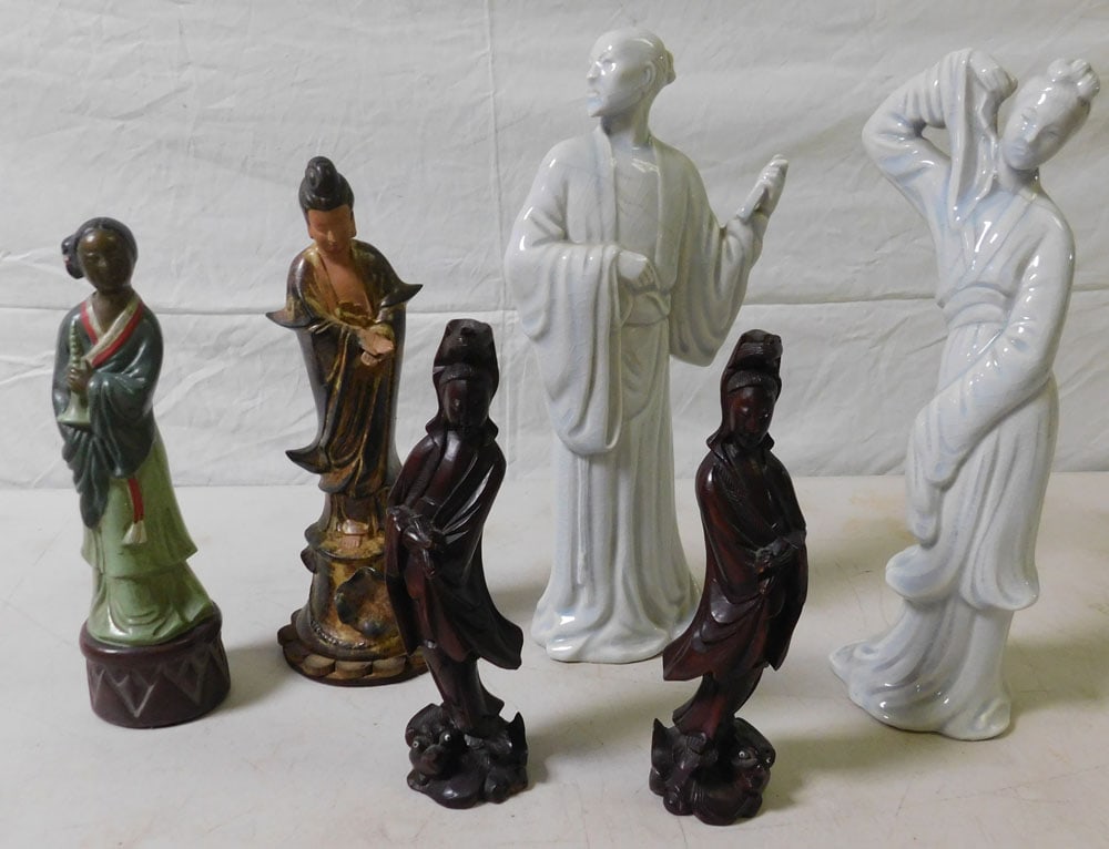 Lot of Porcelain & Carved Wood Oriental Figurines (1 of 4)