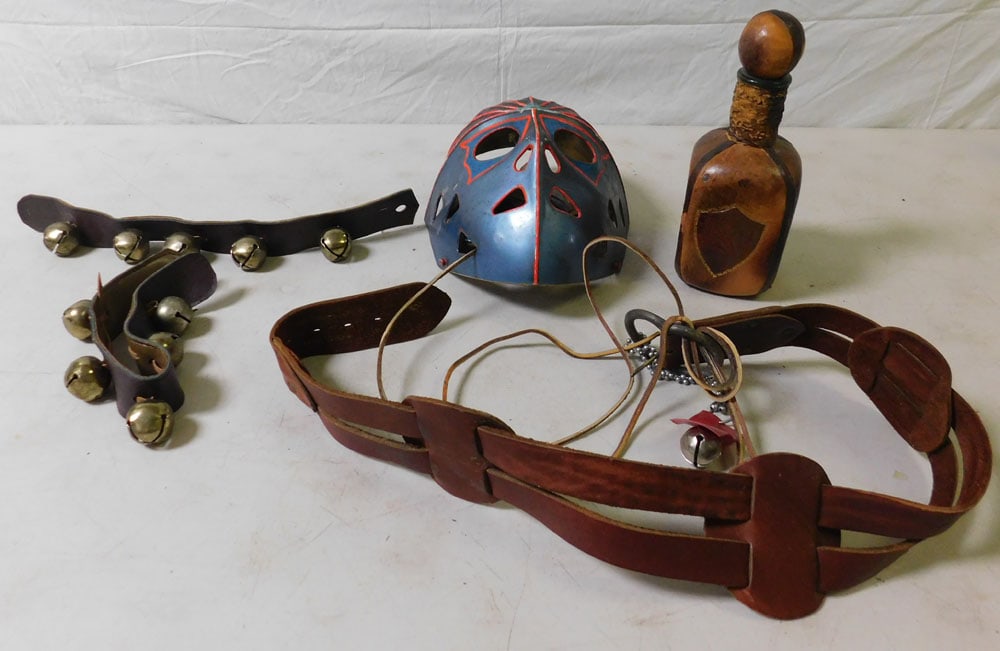 Lot of Sleigh Bells, Leather Belt, & Vintage Mask (1 of 5)