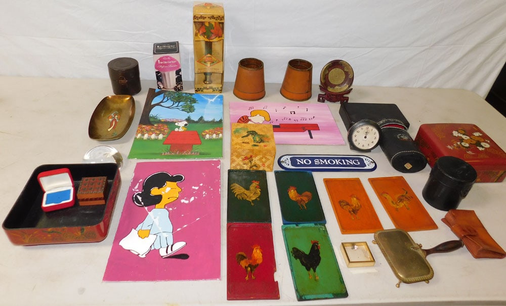 Lot of Vintage Decorative Items & Enamel Smoking Sign (1 of 7)