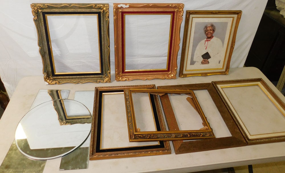 Lot of Frames: Lot of Frames. "ALL DESCRIPTIONS AND ANY CONDITION STATEMENT GIVEN BY LANGSTON AUCTION GALLERY ARE STRICTLY OPINIONS AND LANGSTON'S SHALL HAVE NO RESPONSIBILITY FOR ERRORS OR OMISSIONS. THE ABSENCE OF