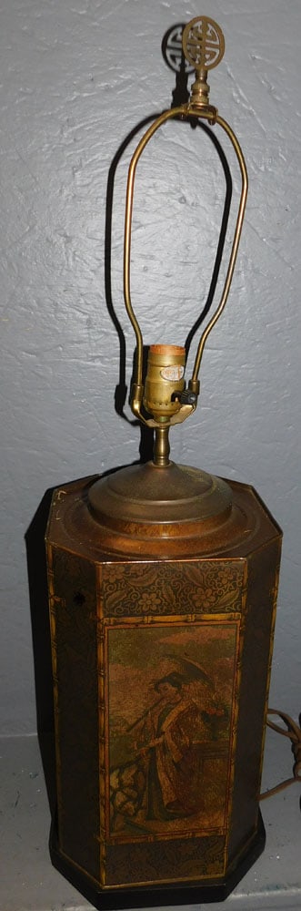 Painted Tin Oriental Tea Cannister Lamp by Chapman (1 of 2)