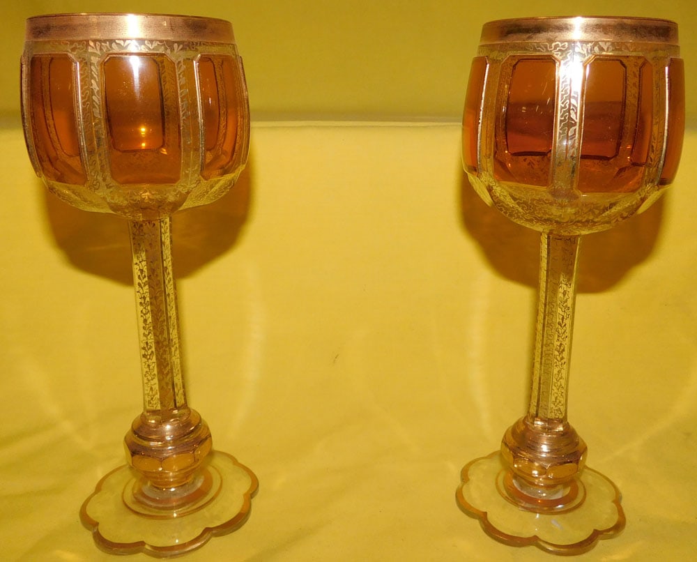 Pair of Gilt Enameled Moser Goblets (1 of 3)