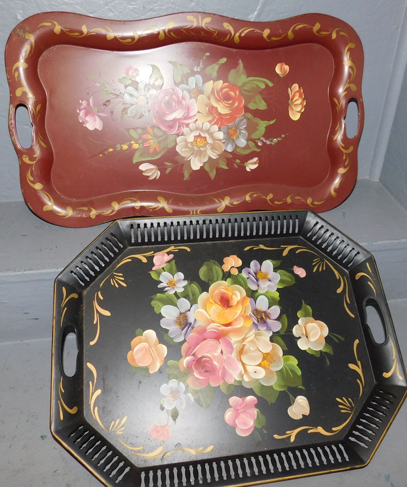 2 Paint Decorated Tole Trays (1 of 4)