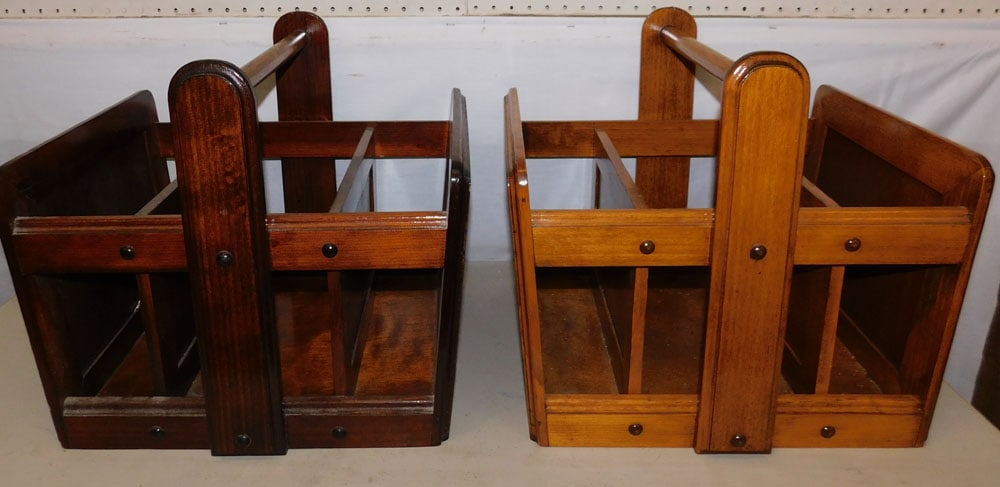2 Mahogany Canterburys: 2 Mahogany Canterburys. 15" W 18" D 15 1/2" H "ALL DESCRIPTIONS AND ANY CONDITION STATEMENT GIVEN BY LANGSTON AUCTION GALLERY ARE STRICTLY OPINIONS AND LANGSTON'S SHALL HAVE NO RESPONSIBILITY FOR ERRO