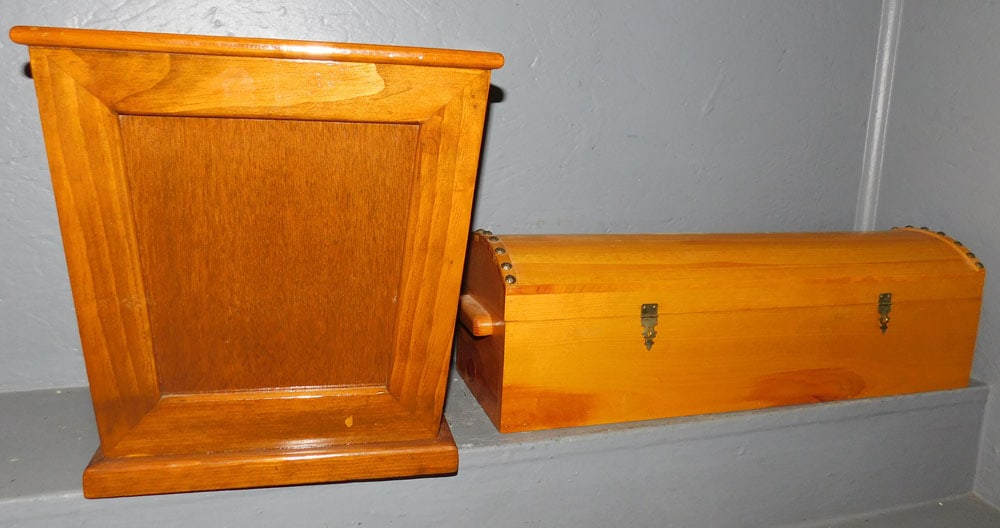 Pine Dome Top Box, Pine Waste Basket, & Metal Boxes (1 of 6)