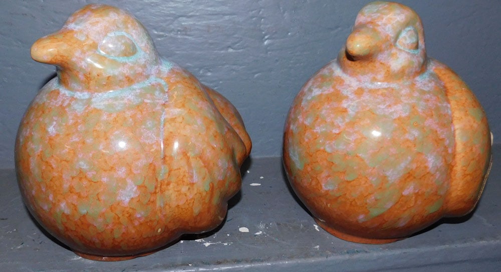 2 Large Pottery Baby Chicks, (1 Restored): 2 Large Pottery Baby Chicks, (1 Restored). 8 1/2" H "ALL DESCRIPTIONS AND ANY CONDITION STATEMENT GIVEN BY LANGSTON AUCTION GALLERY ARE STRICTLY OPINIONS AND LANGSTON'S SHALL HAVE NO RESPONSIBILITY FO