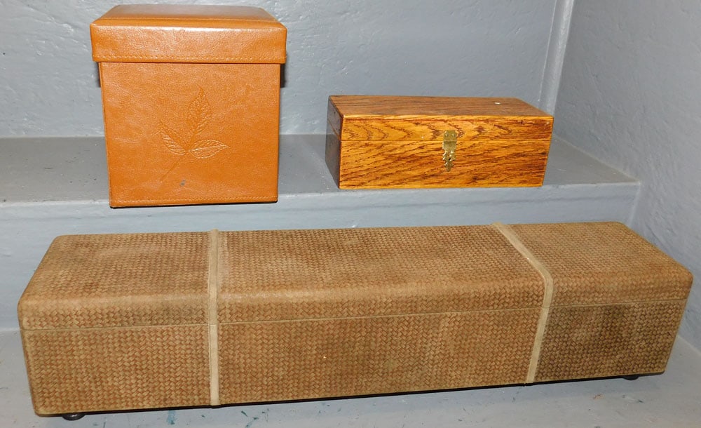 Lot of Decorative Boxes: Lot of Decorative Boxes. 24" W 5" D 5 1/2" H "ALL DESCRIPTIONS AND ANY CONDITION STATEMENT GIVEN BY LANGSTON AUCTION GALLERY ARE STRICTLY OPINIONS AND LANGSTON'S SHALL HAVE NO RESPONSIBILITY FOR ERROR