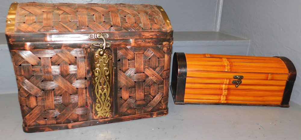 Two Bamboo & Rattan Decorative Boxes: Two Bamboo & Rattan Decorative Boxes. 14" W 9 1/2" D 10 3/4" H "ALL DESCRIPTIONS AND ANY CONDITION STATEMENT GIVEN BY LANGSTON AUCTION GALLERY ARE STRICTLY OPINIONS AND LANGSTON'S SHALL HAVE NO RESPON
