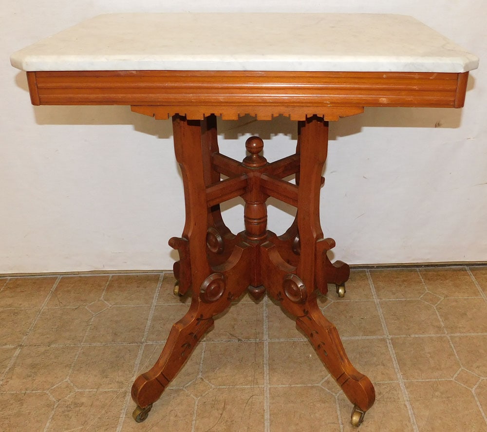 Victorian Walnut Marble Top Center Table (1 of 4)