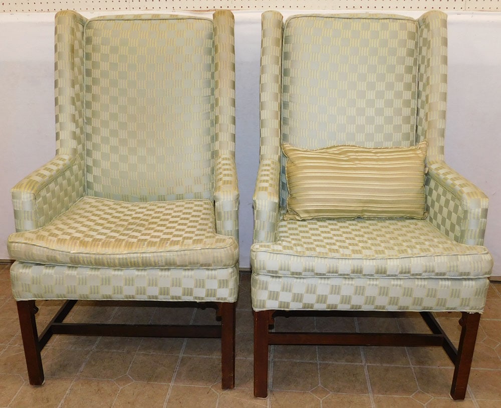 Pair Upholstered Wing Back Chairs (1 of 3)