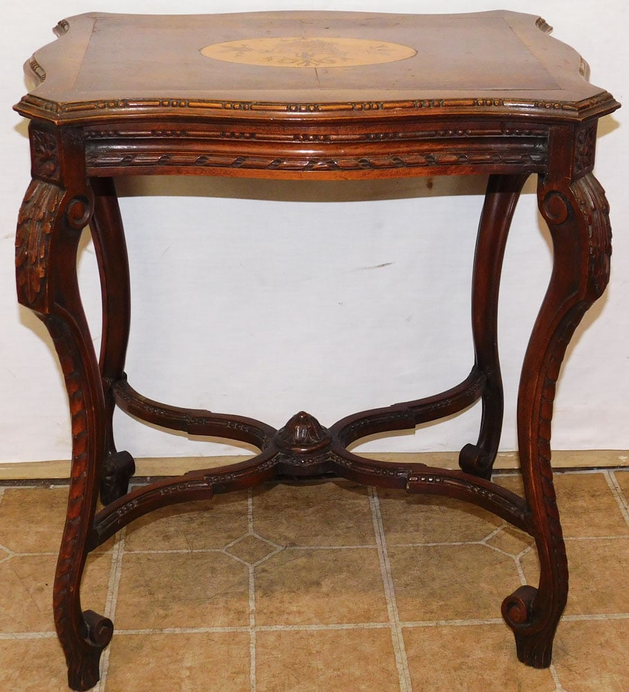Walnut Carved Inlaid Tea Table (1 of 5)