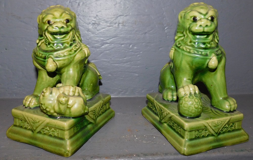Pair Oriental Porcelain Foo Dog Bookends (1 of 4)