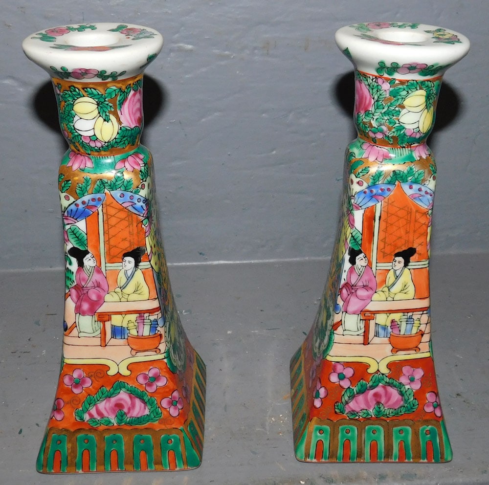 Pair Oriental Porcelain Candlesticks (1 of 3)