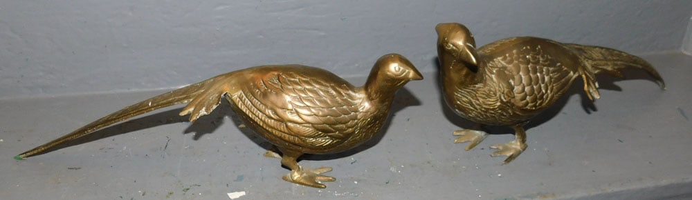 Pair Brass Pheasants: Pair Brass Pheasants. 14" W "ALL DESCRIPTIONS AND ANY CONDITION STATEMENT GIVEN BY LANGSTON AUCTION GALLERY ARE STRICTLY OPINIONS AND LANGSTON'S SHALL HAVE NO RESPONSIBILITY FOR ERRORS OR OMISSIONS. T