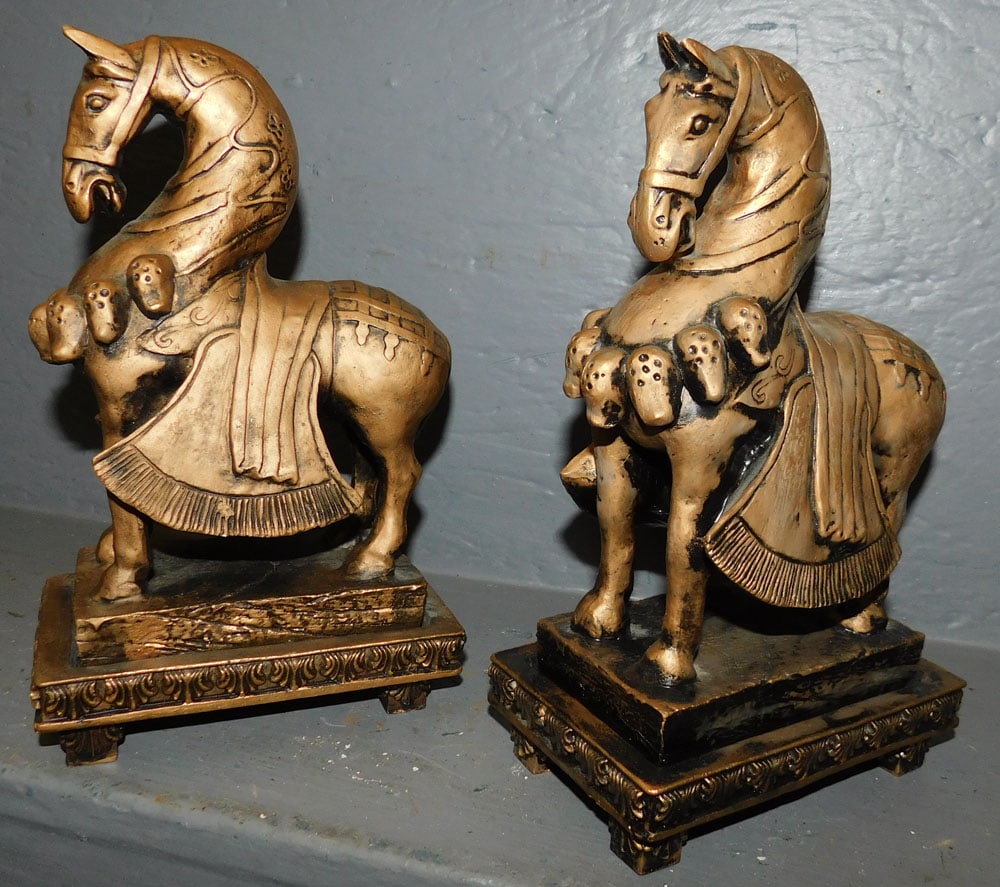 Pair Painted Resin Chinese Horse Bookends (1 of 3)