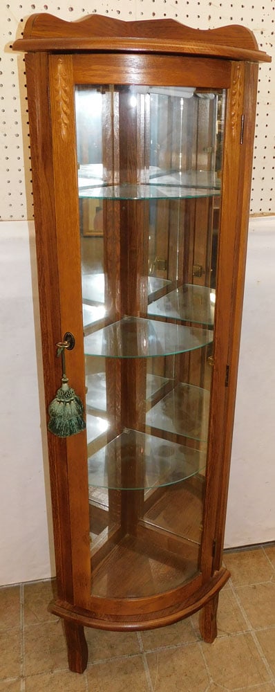 Oak Bow Front Lighted Curio Cabinet (1 of 3)