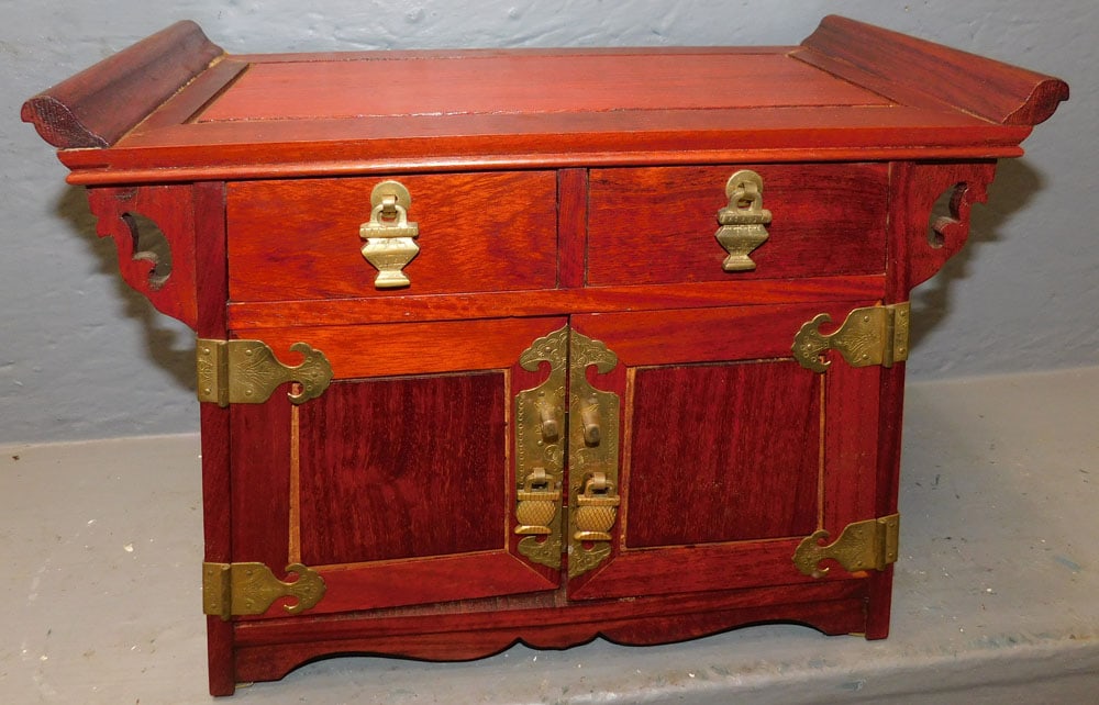 Brass & Rosewood Oriental Jewelry Cabinet (1 of 6)