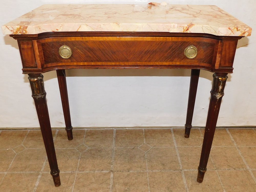 Mahogany Rosewood Inlay One Drawer Marble Top Console ( Marble As Is) (1 of 6)