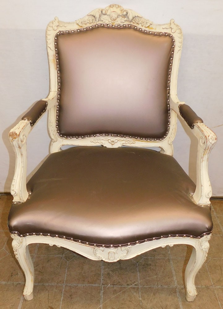 French Painted Wood Carved Arm Chair (1 of 3)