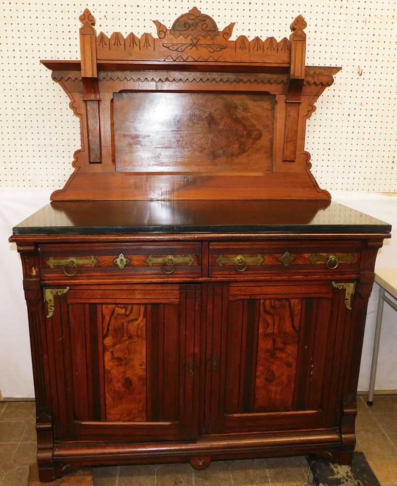 Victorian Walnut Marble Top Side Board (1 of 6)