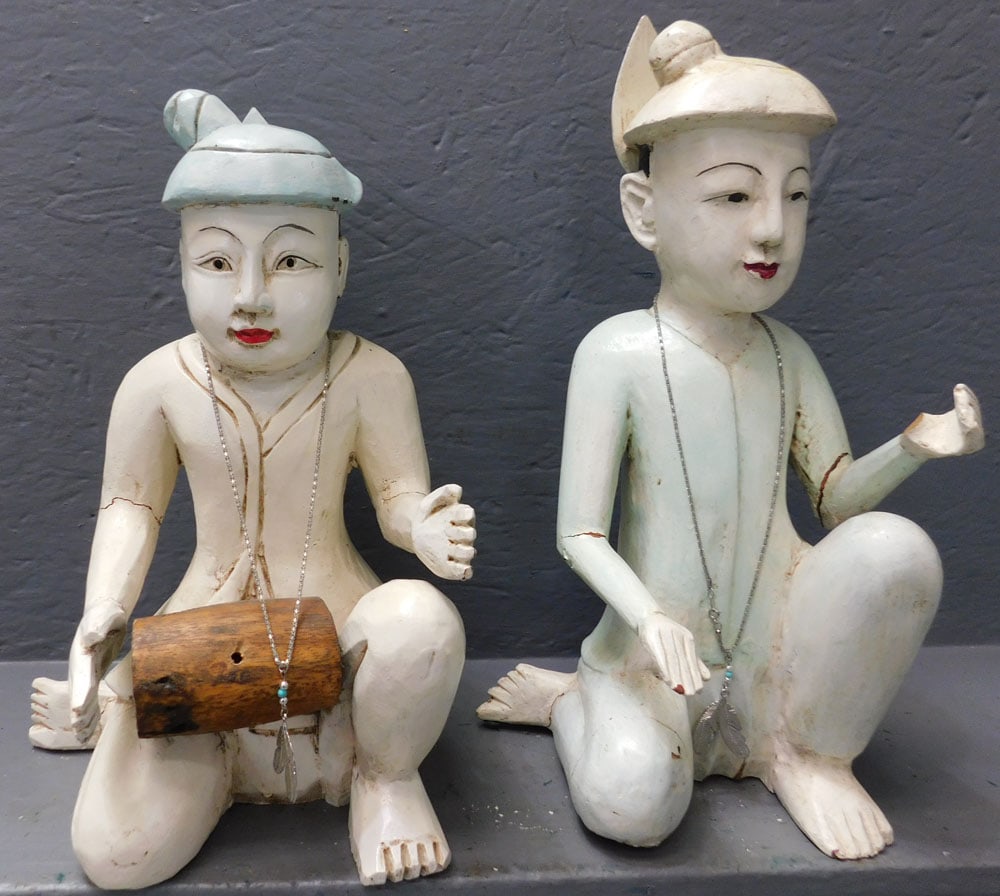 Two Painted Wood Oriental Musicians (1 of 5)