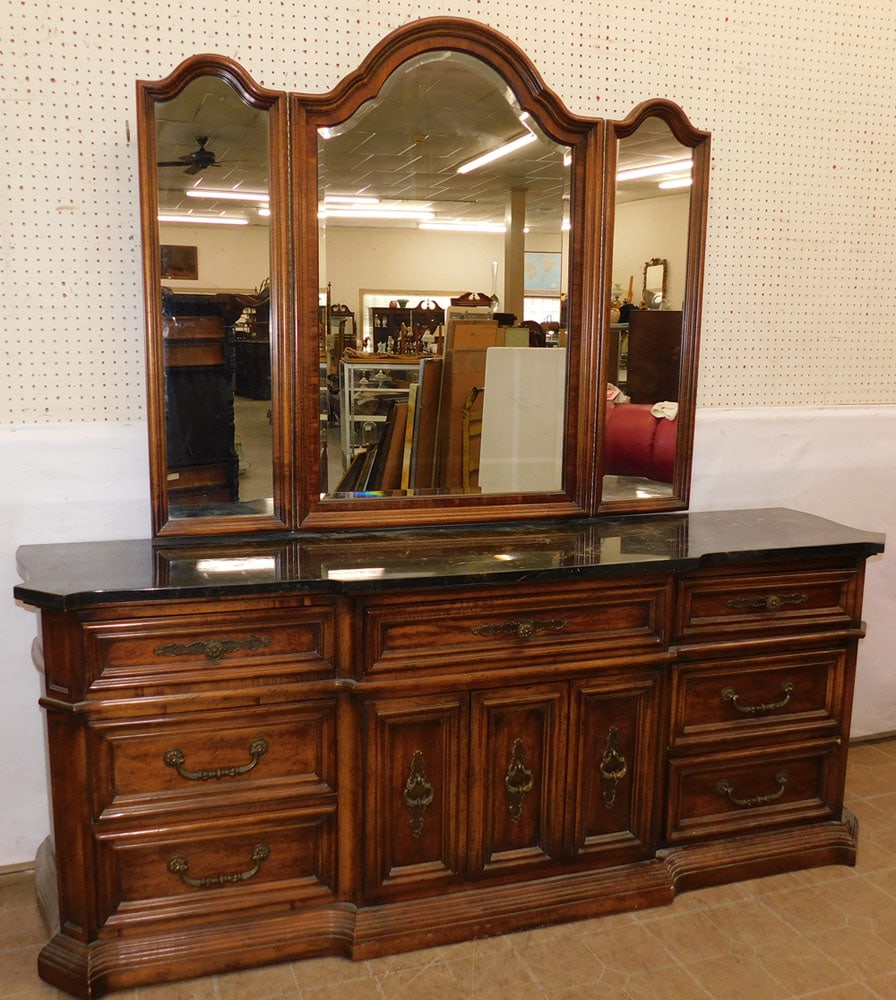 Walnut Marble Top Seven Drawer Dresser (1 of 8)