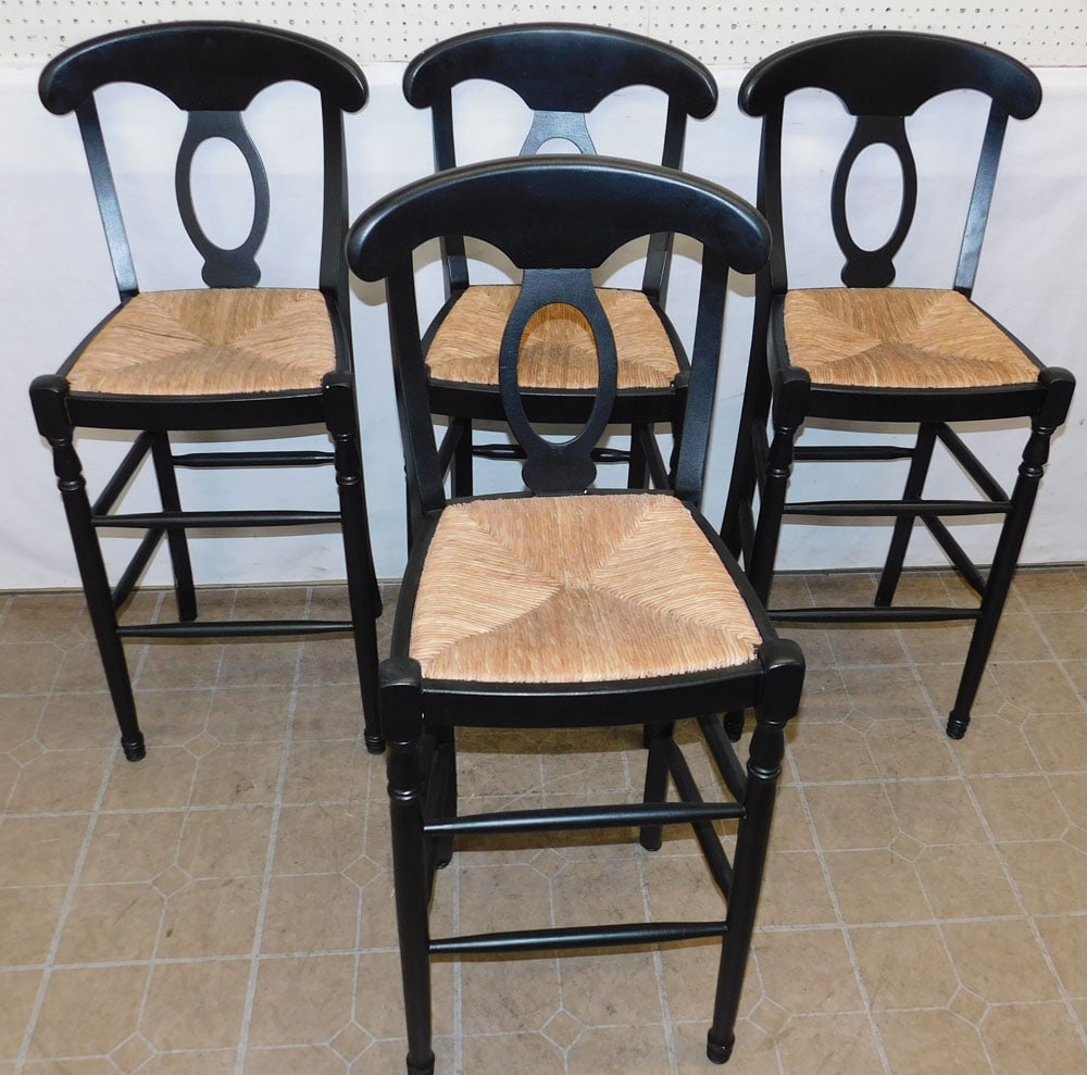 Set Four Black Lacquered Rush Bottom Bar Stools (1 of 5)