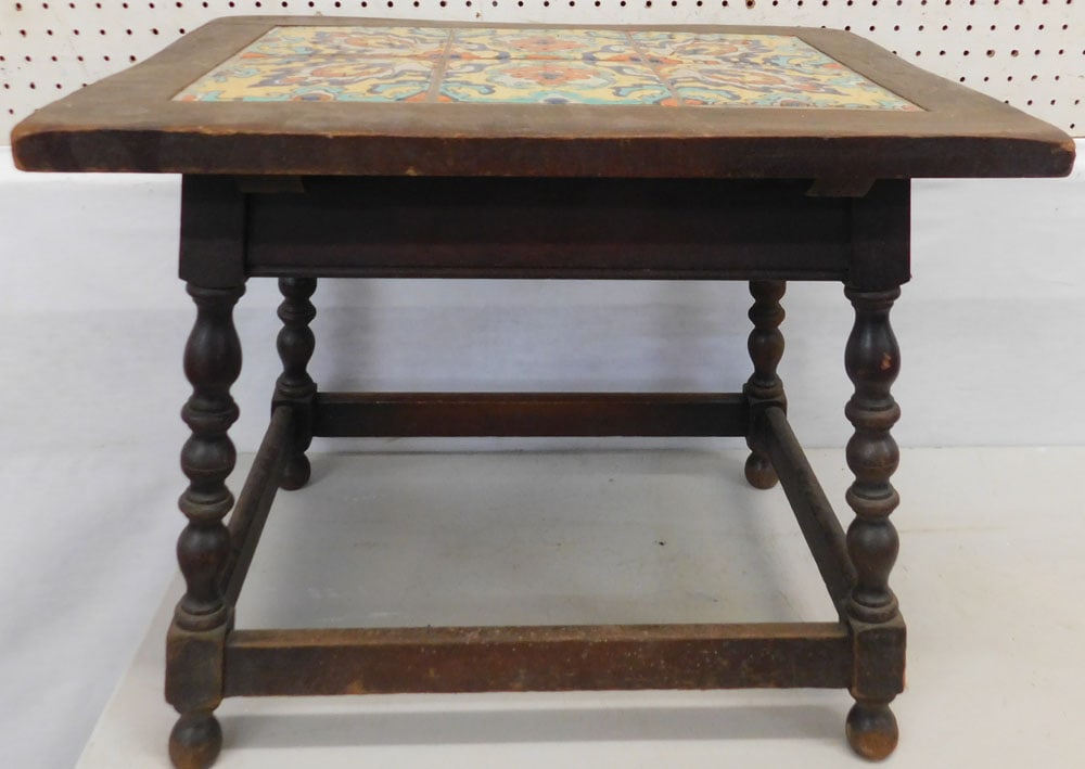 Walnut Stretcher Base Table With Tile Top (1 of 3)