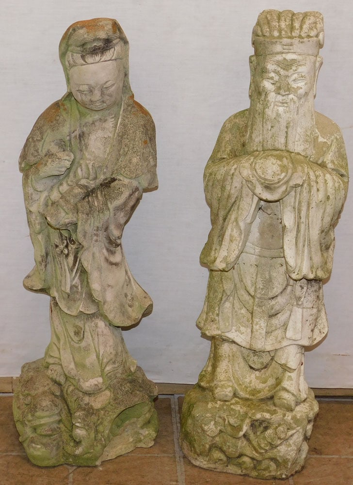 Two Cast Concrete Oriental Yard Statues (1 of 3)