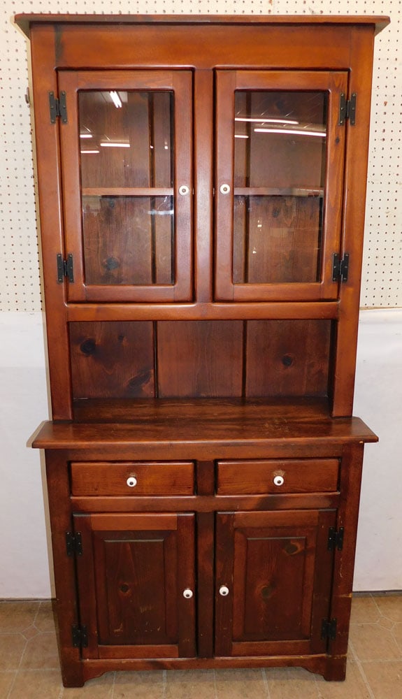 Pine Step Back Cupboard: Pine Step Back Cupboard. 35 1/2" W 13 3/4" D 73" H "ALL DESCRIPTIONS AND ANY CONDITION STATEMENT GIVEN BY LANGSTON AUCTION GALLERY ARE STRICTLY OPINIONS AND LANGSTON'S SHALL HAVE NO RESPONSIBILITY FOR