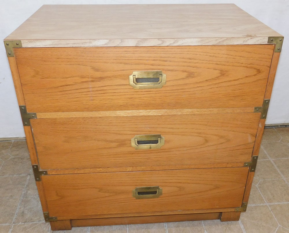 Campaign Style Walnut Three Drawer Chest By Drexel (1 of 6)