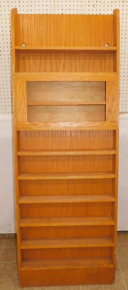 Oak Waterfall Shelf: Oak Waterfall Shelf. 25 1/4" W 15" D 69 3/4" H "ALL DESCRIPTIONS AND ANY CONDITION STATEMENT GIVEN BY LANGSTON AUCTION GALLERY ARE STRICTLY OPINIONS AND LANGSTON'S SHALL HAVE NO RESPONSIBILITY FOR ERR