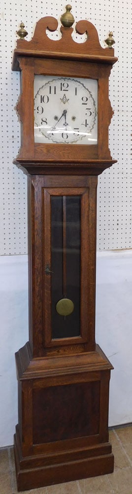 Antique Oak Spring Driven Grandfather Clock (1 of 4)