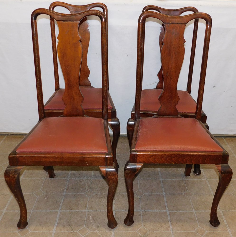 Set Four Mahogany Queen Ann Dining Chairs (1 of 3)