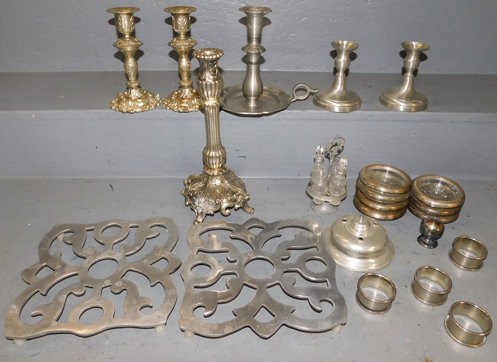 Lot Pewter & Silver Plate Items - CW Inkwell (1 of 6)