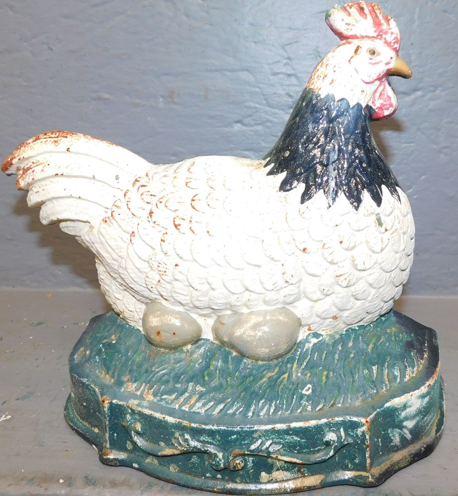 Painted Cast Iron Chicken Doorstop (1 of 2)