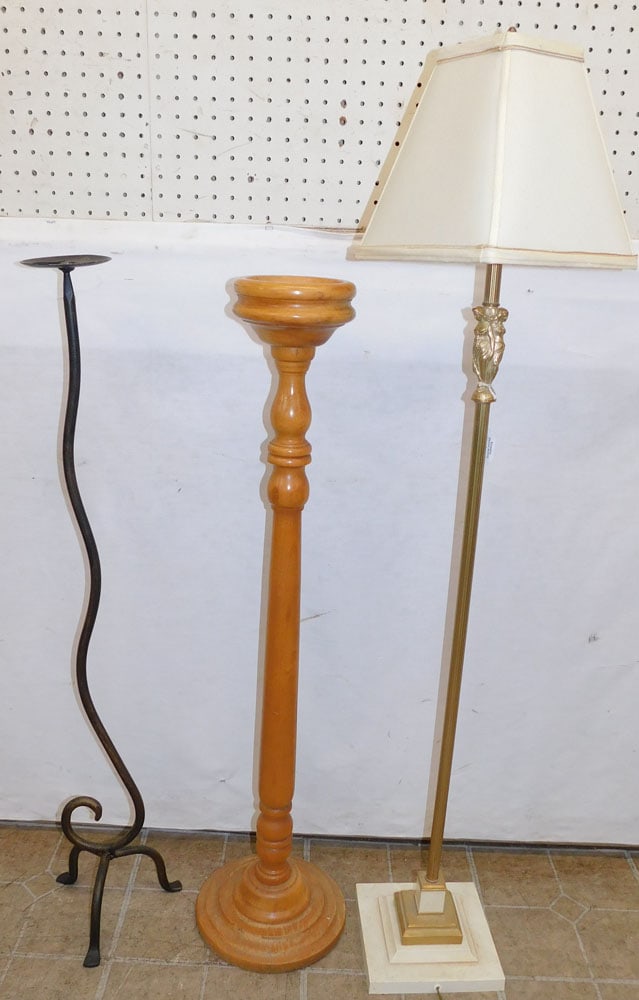 Gilded Metal Floor Lamp With Marble Base & Two Candle Holders (1 of 4)