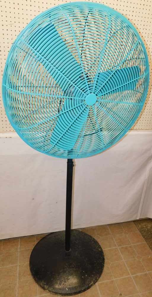 Industrial Floor Fan: Industrial Floor Fan. 74" H "ALL DESCRIPTIONS AND ANY CONDITION STATEMENT GIVEN BY LANGSTON AUCTION GALLERY ARE STRICTLY OPINIONS AND LANGSTON'S SHALL HAVE NO RESPONSIBILITY FOR ERRORS OR OMISSIONS. T