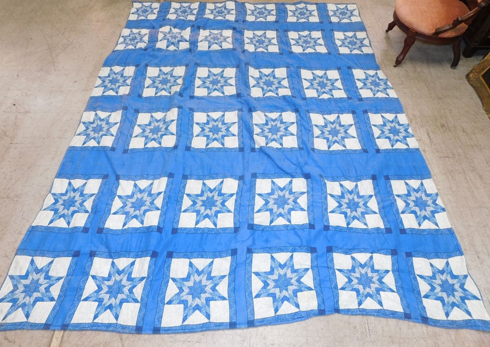 King Size Country Star Quilt: King Size Country Star Quilt. "ALL DESCRIPTIONS AND ANY CONDITION STATEMENT GIVEN BY LANGSTON AUCTION GALLERY ARE STRICTLY OPINIONS AND LANGSTON'S SHALL HAVE NO RESPONSIBILITY FOR ERRORS OR OMISSIONS.